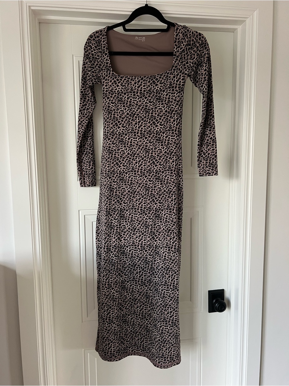 Aerie maxi body con dress Leopard Print Square Neck Long Sleeve size XS